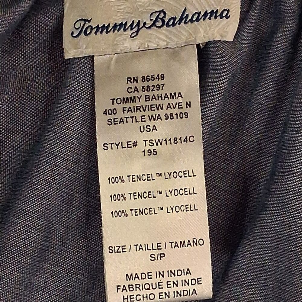 Tommy Bahama Blue Tencel Chambray Ruffle Off Shoulder Mini Dress Size S Pockets - Picture 2 of 6